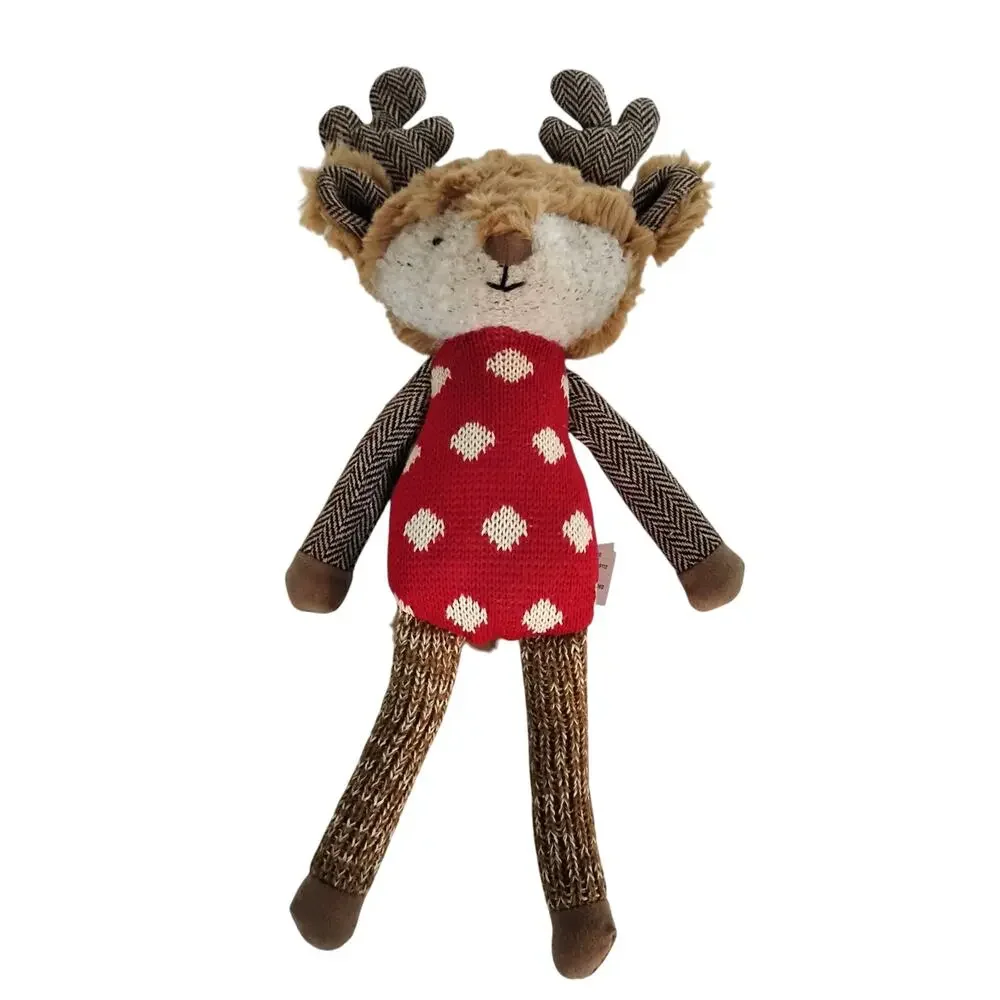 🎄🦌Anthropologie Sock Monkey🐒 Reindeer Moose Plush 15.5